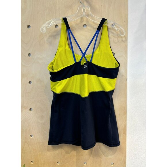 Athleta Navy Blue & Yellow Start Up Tank Padded Athletic Top Size L - Picture 4 of 8